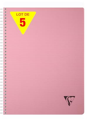 Clairefontaine 327124Cpack - Packung mit 5 Spiralbücher Linicolor Essence, DIN A4, 90 Blatt kariert 90g, Einband aus gerilltem PP, Rosa, 5 Stück