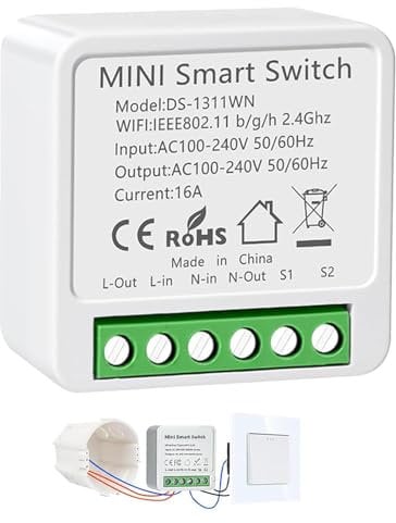 Interruttore Wifi Smart Life, 2.4GHz Interruttore Smart Wifi, Interruttore Intelligente Compatibile con Alexa, Smart Life, Tuya, Interruttore Alexa Con timer, 16A, Mini Smart Switch