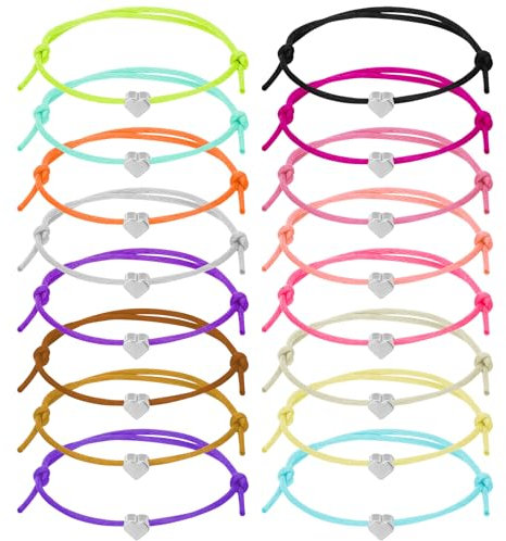 16 Pcs Heart Rope Bracelets Couple Bracelets, Adjustable Silver Friendship Bracelets Long Distance Matching Bracelet Jewelry Present for Best Friends Lover Couple Mens Teen Girls