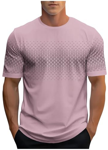 UHouse Tee Shirt Homme Basique Tee-Shirt à Manches Courtes Tshirt Sport T-Shirt Col Rond Streetwear Humour Top Grande Taille D'Été Habit Coton Fin Cut Vetement Vente Flash du Jour Et Soldes Rose L