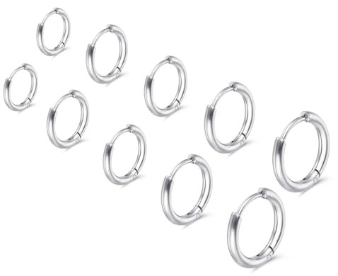 Nogeqi 5 Paar Ohrringe Herren Silber Set, Creolen Silber Klein, Ohrringe Männer Piercings, Mini Creolen Ohrring Hoop Hypoallergen Und Leicht Für Damen Edelstahl