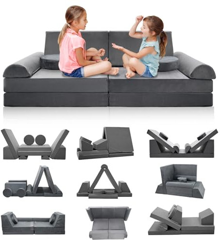 Meulbaty Spielsofa für Kinder,Kindersofa aus 10 Schaumstoff Bausteine, Flexibel Kombinierbare Kinder Couch Modulares Spielsofa zum Spielen, Kreativsein, Schlafen