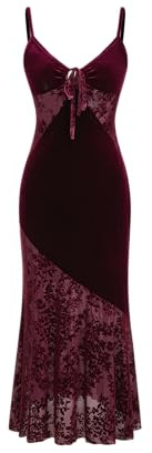 CIDER Velvet Dress Floral Cut Out Sleeveless Cocktail Party V Neck Knotted Velvet Midi Dress Wine