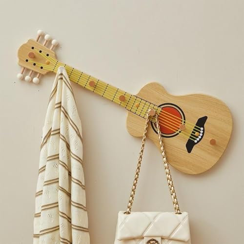 Porte-manteau mural – Porte-manteau flottant en bois en forme de guitare pour entrée et chambre à coucher – Organiseur de rangement moderne et peu encombrant