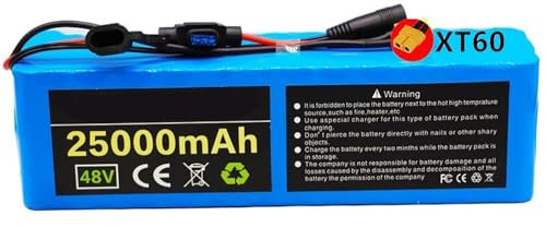 Batterie Lithium 48V 20Ah/25Ah pour vélo électrique 13S3P avec Protection BMS, pour Scooter électrique 200 W, 500 W, 1 000 W, avec Chargeur XT60 Plug,48V 25Ah