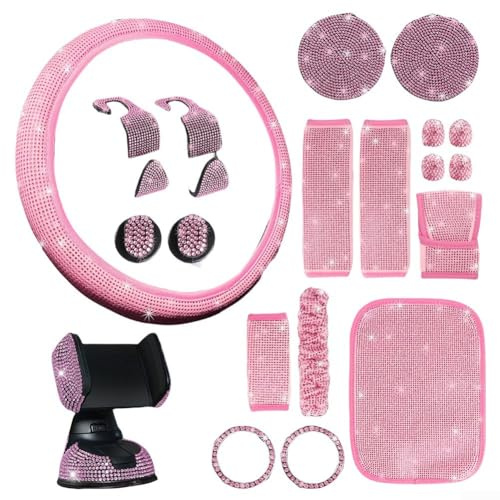 ZAMETTER Kit de décoration d'intérieur de voiture 21 pièces ultra velours avec housse de volant, support de téléphone portable, housse de ceinture de sécurité (rose)