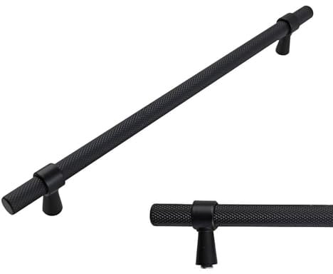 keypak 10 Pack Black Knurled Kitchen Cupboard Handles, 224m Fixings Point | 278mm Aluminium T-Bar Pulls for Cabinet, Wardrobe Doors, Chest of Drawers