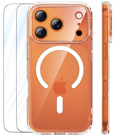 ORETECH für iPhone 17 Pro Hülle mit 2 Schutzfolie, Klar | Vollständiger Kameraschutz,Kompatibel mit Mag Safe,Stoßfest Kratzfest Transparent Rückseite Handyhülle für iPhone 17 Pro