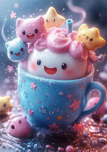 Diamond Painting Erwachsene Set, 5D Diamant Painting Bilder Süße Tasse 30x40cm, Kinder Anfänger DIY Eckige Vollbohrer Strass Stickerei Kreuzstich Diamant Malerei Kit, für Home Wand Dekoration, J10771
