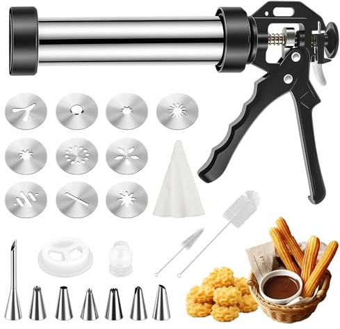 Sosisul Hochwertig Gebäckpresse für Spritzgebäck 1.2KG Edelstahl Spritzgebäck Presse mit 10 Schablonen, 7 Edelstahl Tüllen, Plätzchenpresse, Backzubehör für Kuchen Dessert DIY Maker Cookie Presse