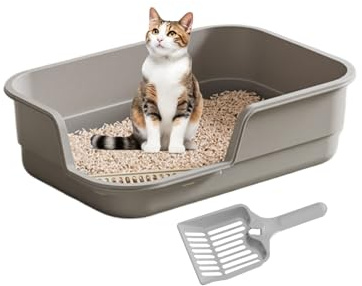 Jsnwernb Große Katzentoilette | Hohe Seiten Niedriger Einstieg - Großes Katzenklo Mit Streuschutz - Für Geruchskontrolle Reinigung Kätzchen Senioren Haustiere Wohnung Haushalt Hotel Balkon