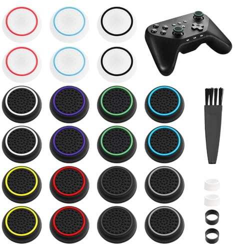 22 Pcs for PS5 Thumb Grips Caps, Non-Slip Silicone Thumb Grip Caps for PS4/PS5 Controller Joystick Capss, Wear-resistant Joystick Controller Replacement Grip Covers, with 1 Brush, 4 Protector Rings