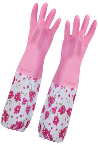 Thickened Pink Fleece-Lined Dishwashing Gloves with Long Cuff, Reusable Kitchen Cleaning Gloves for Washing Dishes and Household Cleaning in Winter