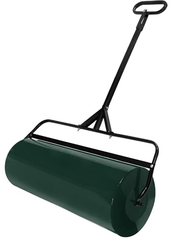 ECD Germany Rasenwalze befüllbar mit Wasser oder Sand, Gartenwalze 63 Liter Füllvolumen, 90 cm breit, Bodenwalze mit Schmutzabweiser, Ø30 cm Handwalze Grün aus Stahl, Rasenroller zur Bodenverdichtung