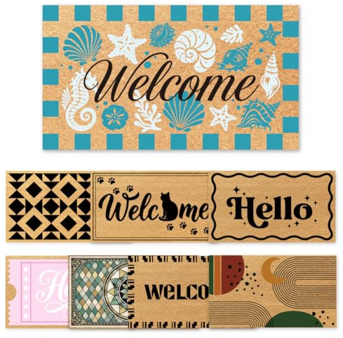UNICRAFTALE Ocean Welcome Mat 76x43 cm Seashell Doormat Starfish Door Mat Holiday Beach House Polypropylene Front Door Indoor Outdoor Entryway Rug Blue