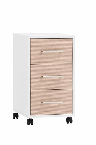 Schildmeyer Rollcontainer Metz 161106, weiß matt/Canello Eiche Dekor, 32,6 x 39 x 59,7 cm