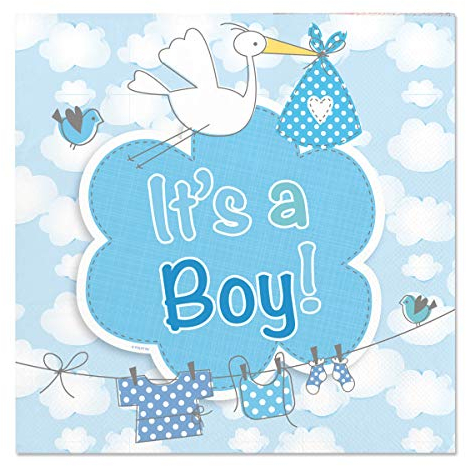 Folat 63631 - Servietten It`s a Boy - Geburt Junge - blau - ca. 25 x 25 cm - 2-lagig - 20 STK.