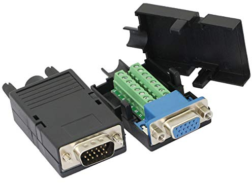 Conector de cuadro de terminales CERRXIAN D-SUB DB15 macho VGA 3+9 de tres filas + hembra de 15 pines (1 par)