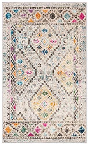 SAFAVIEH Boho Teppich für Wohnzimmer, Esszimmer, Schlafzimmer - Madison Collection, Kurzer Flor, Grau und Gelb, 67 x 120 cm