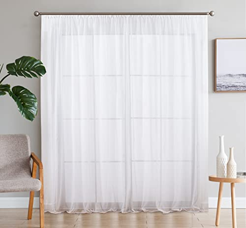 SIMPVALE 2 Paneles Cortinas Visillos de Gasa con Ganchos de riel para Dormitorio Habitación Sala de Estar Balcón, Blanco, 140x145cm