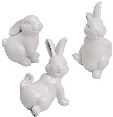 matches21 Dekorative Osterhasen Figuren Hasen Dekofiguren Porzellan 3er Set weiß Porzellanhasen je 10-15 cm Osterdeko
