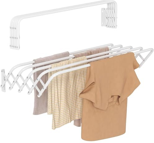 Taylor & Brown Indoor Outdoor Folding Wall Mounted Extendable Clothes Drying Rack Space-Saver, 5 Bar Great Organization for Laundry Room, Mudroom, Bedroom, Pool Area (100cm, 5m Drying Space)