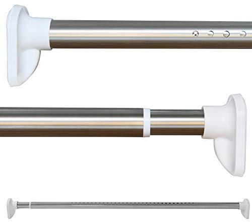 Asta telescopica per tenda da doccia estensibile senza perforazione, 310 - 360 cm, in acciaio inossidabile argentato, con asta a tensione per capi, bagno, finestra, cucina e armadio