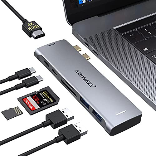 USB C Adapter für MacBook Pro, MacBook Air Adapter Multiport Zubehör,7 IN 2 Mac Adapter mit 4K HDMI,2 USB 3.0,SD/TF, 100W PD USBC Hub Dongle für MacBook Pro Air M1 2020/2019/2018 16 15 13 
