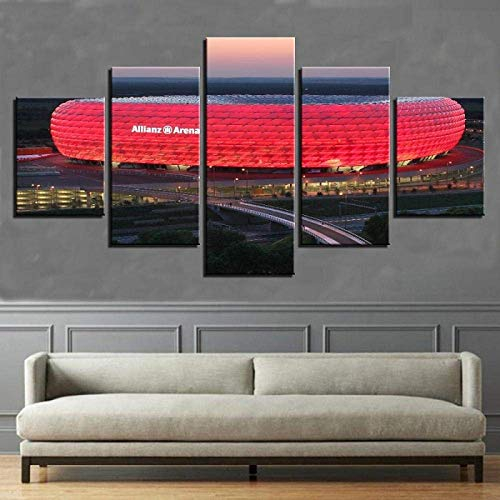 YDWD Wandbild Wohnzimmer 5 Stück 5 Stück Bayern München Allianz Arena Group HD Gedruckte Malerei Leinwand Ölgemälde Sport Maßgeschneiderte Wandkunst Dekor Wohnzimmer Kinderzimmer Wohnen