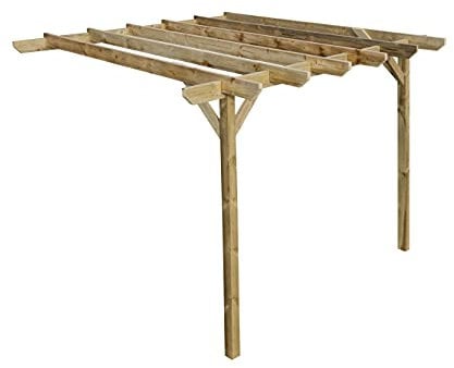Wooden Garden Lean-to Pergola Kit - Chamfered Design Shade Canopy Gazebo (3m x 4.8m, Natural (light green))