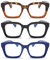 MMOWW Paquete de 3 gafas de lectura rectangulares - Gafas de gran tamaño con montura cuadrada anti luz azul para mujeres y hombres (Negro + Azul + Tortuga, +2.5)