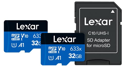 Lexar 32GB (2-Pack) High-Performance 633x micro SD Card w/SD Adapter, UHS-I, C10, U1, A1, Full HD, 4K, Up To 100MB/s Read Memory Card, for Smartphones, Tablets, and Action Cameras (LMS0633032G-B2ANU)