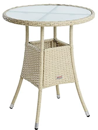 ESTEXO Polyrattan Beistelltisch Gartentisch Rattan Tisch Balkontisch Gartenmöbel Rund Kaffeetisch Teetisch Couchtisch Rattantisch (Beige)