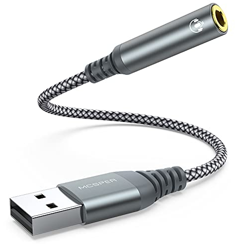 Adaptador USB a Conector de Audio de 3,5 mm, convertidor de Tarjeta de Sonido Externa Compatible con Auriculares, PC, Laptop, Mac, computadoras de Escritorio, Linux, PS4 y más Dispositivos (Gris)