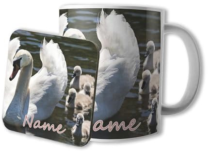 AK Giftshop Personalised Mug and Coaster Set - Swan - Gift - Birthday - Christmas - Stocking Filler - Secret Santa