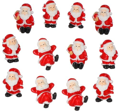Housoutil Christmas Mini Santa Figures, 12PCS Resin Small Santa Figure, Lovely Miniature Christmas Claus Bulk Ornaments for DIY Dollhouse Fairy Garden Desktop Micro Landscape Xmas Party Decoration