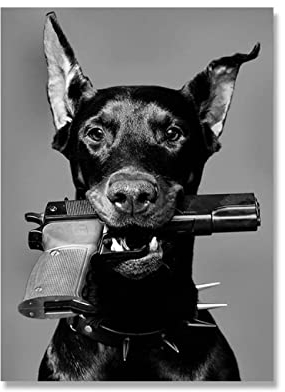 Muzimuzili Moderne Schwarze Dobermann Mode Poster Schwarz und Weiß Leinwand Malerei Wandkunst Bild Wohnkultur- 50x70cmx1 Ungerahmt