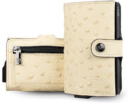 SLim Portafoglio Personalizzabile Porta Carte di Credito Schermato Portacarte Anticlonazione Uomo Donna Personalizzabile (Struzzo Beige con Zip)