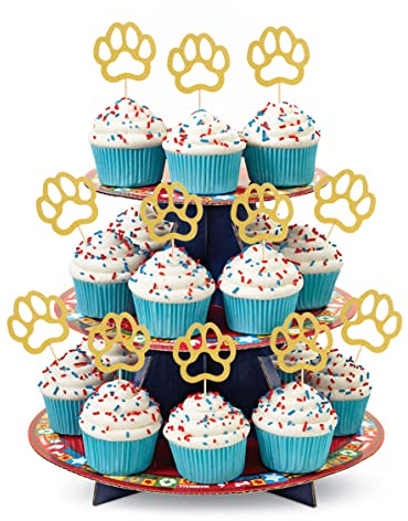 48Pcs Gold Paw Cupcake Topper - Single-side Golden Glitter Dog Paw 1st Birthday Cake Smash Cupcake Decoration Supplies for Baby, Gold Dog Paw One、Two Birthday Cupcake Topper, Photo Booth Props