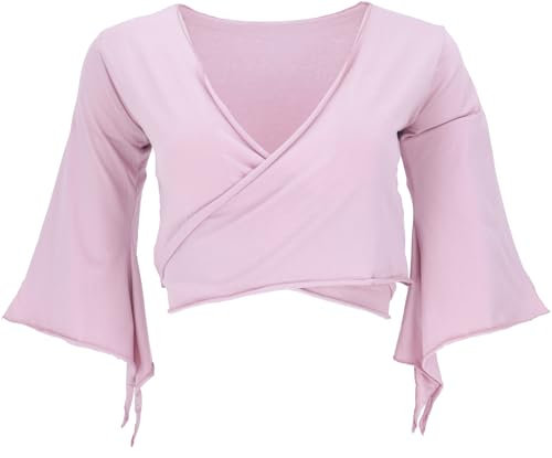 GURU SHOP Elfen Top aus Bio-Baumwolle, Top Goa-chic, Yoga Wickeltop - Rose Water, Damen, Size:M