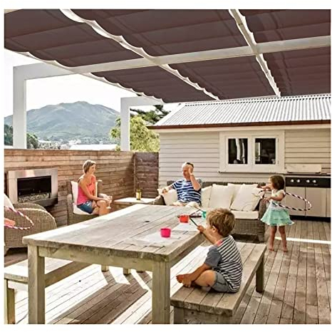 XXIOJUN Einziehbare Gleitdraht-Vordach-Wellen-Segel-Markise Pergola-Ersatz-Überdachungs-Beschattungsabdeckung Atmungsaktives HDPE-Gewebe Und Stange Für Terrassendeck-Pavillon