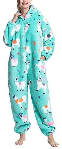 CUTIECLUB Combinaison pyjama pour adulte, femme et homme, combinaison à capuche en flanelle avec poches, mouton, L