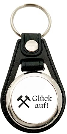 Huuraa Anhänger Glück auf! Ruhrpott Geschenk Metall mit Kunstleder Einkaufswagenlöser Glück auf! Präsent