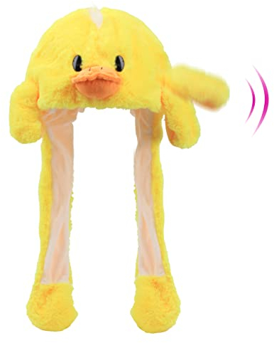 Hopearl Entenmütze mit beweglichen Ohren – springende, aufpoppende, klopfende Entenbabymütze aus Plüsch für Farmtiere, Feiertage, Cosplay und Verkleidung – lustiges Geschenk für Kinder, Gelb, 56 cm