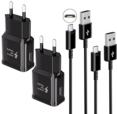 USB Ladegerät Stecker (2-Pack), Adaptive Schnellladung Schnellladegerät Netzteil mit Micro-USB Schnellladekabel Kompatibel mit Samsung Galaxy S7/S7 Edge/S6/S6 Plus/S5/S4/S3/A03/J7/J3/Note 5 4, LG