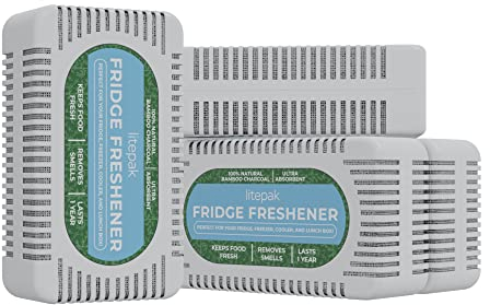 Litepak Fridge Deodorizer & Odor Eliminator - More Powerful Than Baking Soda - Bamboo Activated Charcoal Bags Odor Absorber For Refrigerator or Freezer (4 Pack)