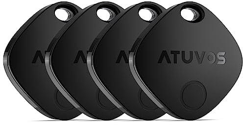 ATUVOS Air Tracker Tag Bluetooth Item Finder - 4 Pack,Compatible with Apple Find My (iOS Only), Replaceable Battery, IP67 Waterproof, for Keys, Luggages, Suitcases, Bags, Black