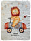 Wolimbo Duo Babydecke mit Namen - Motiv Löwe im Auto - Lammfell Optik - 75x100cm