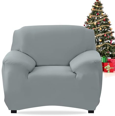 FIGOOO Sofabezug 1 Sitzer Stretch Sofabezüge mit Armlehnen Spandex Couchbezug Modern Anti-Rutsch Waschbar Sofa Protection Cover Schonbezug Couch(1-Sitzer,Hellgrau)