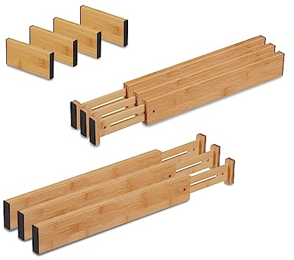 Relaxdays Schubladentrenner, 10 TLG. Set, verstellbare Länge von 43,5 bis 56,5 cm, Bambus, Schubladenteiler Küche, Natur